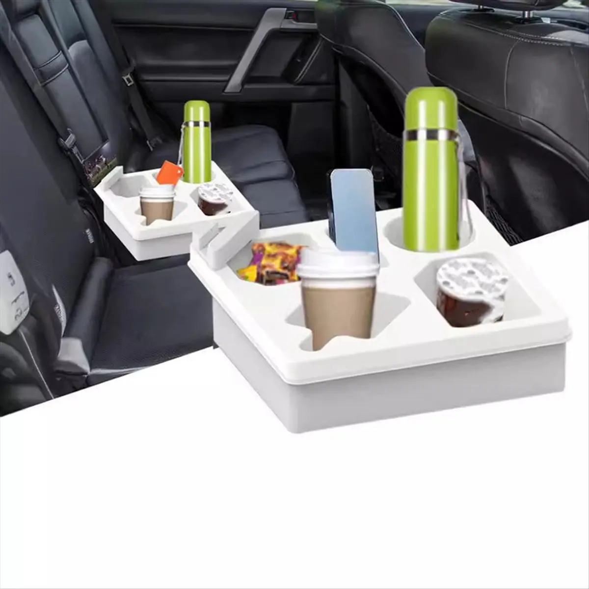 

(LBER) Sofa Cup Holder Tray Car Back Seat Cup Holder Portable Beach Camping Snack Storage Box White