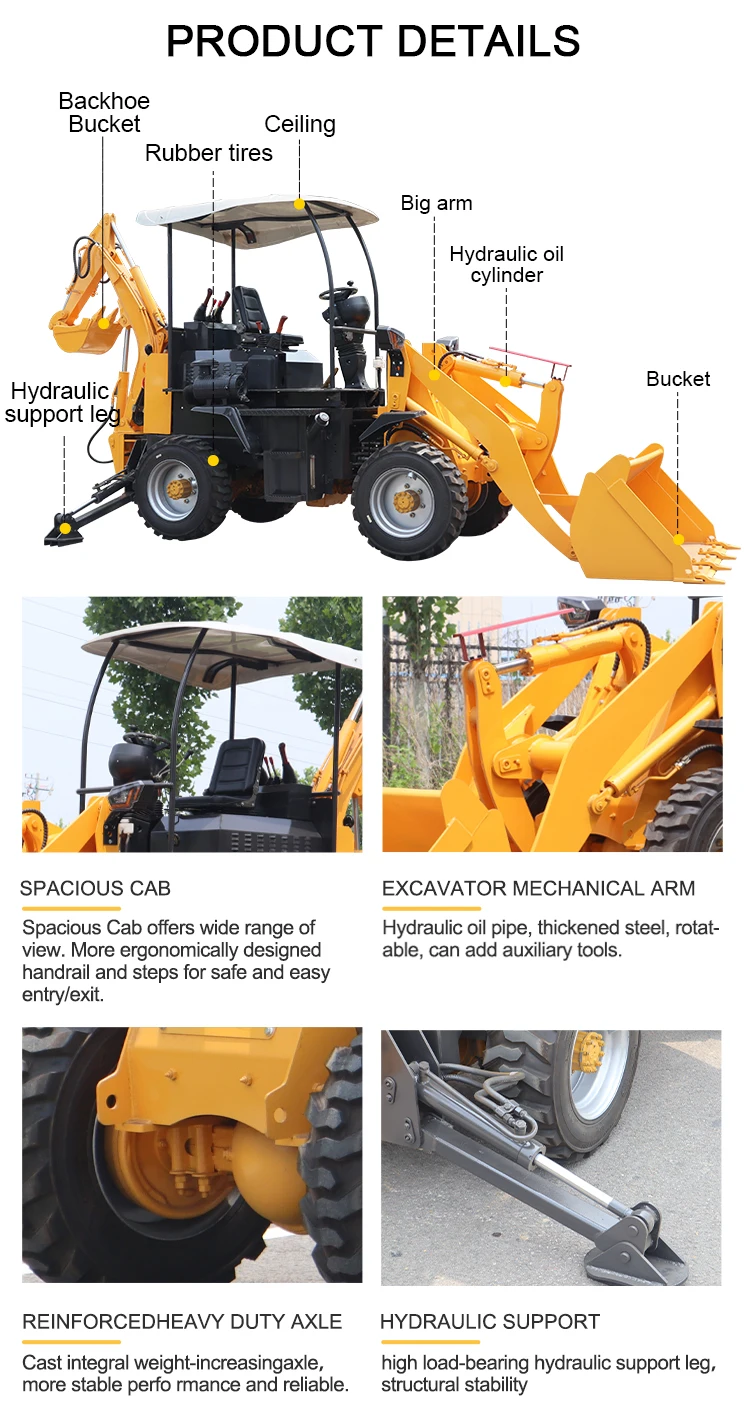 Baggerlader 4WD Euro5 EPA CE Hydraulische Multifunktionale Vorder- und Hinterbaggermaschine Landwirtschafts-, Bau- und Landschaftsbauausrüstung – Detail 4