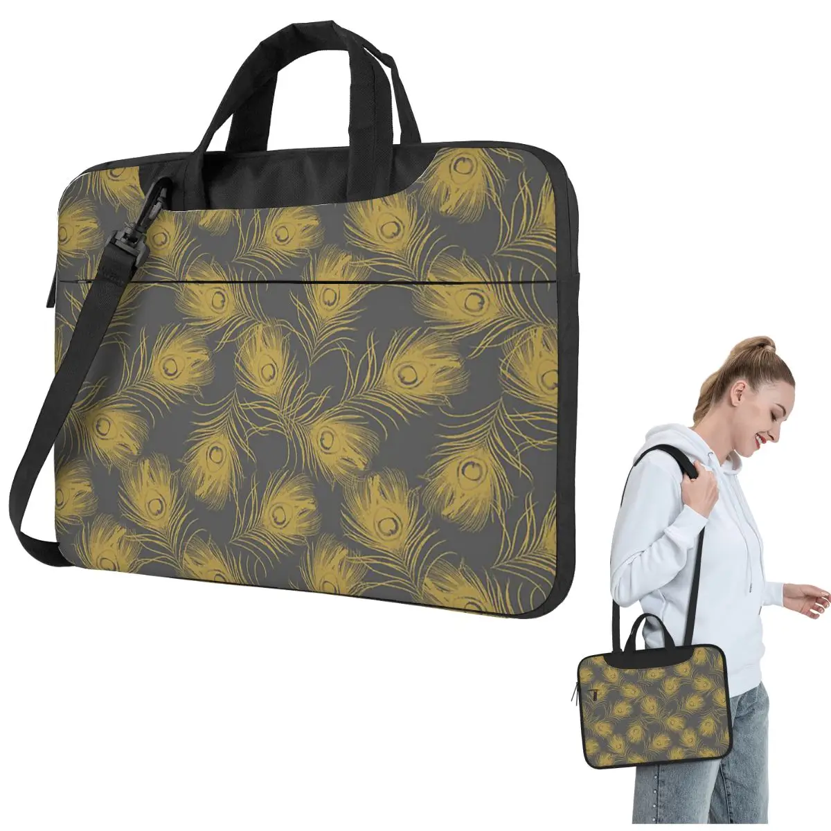 

Сумка для ноутбука с рисунком павлиньих перьев, противоударный чехол, сумка для компьютера 13, 14, 15,6 дюймов, сумка через плечо для ноутбука Macbook Pro Air