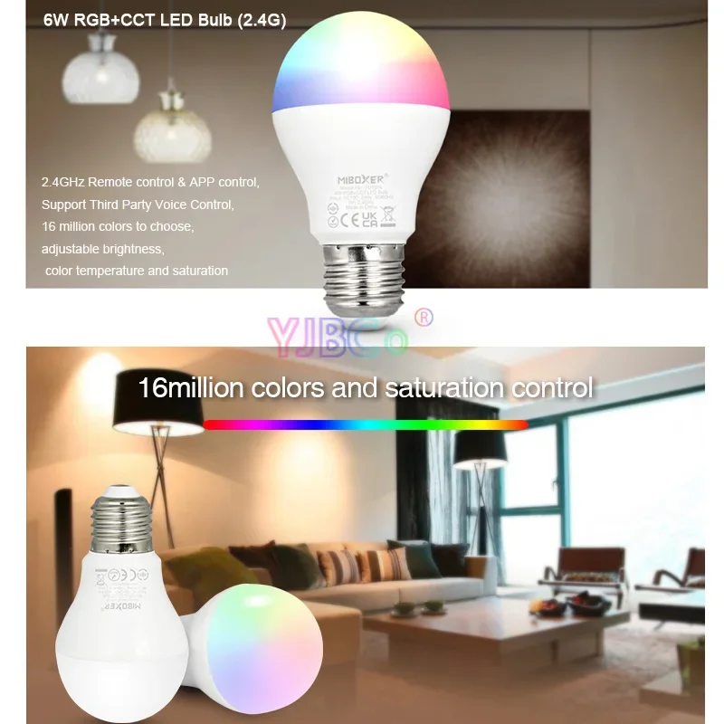 Imagem -05 - Miboxer-lâmpada Led Inteligente 6w Rgb Cct Fut014 E27 2.4g rf Remoto App Controle de Voz ac 110220v 10 Pcs