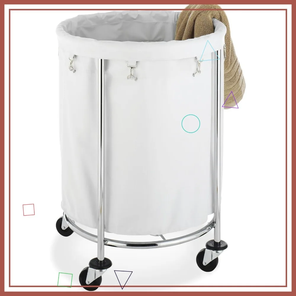 

Commercial Laundry Hamper with Removable Liner & Wheels - Chrome Finish for Home & Business Use