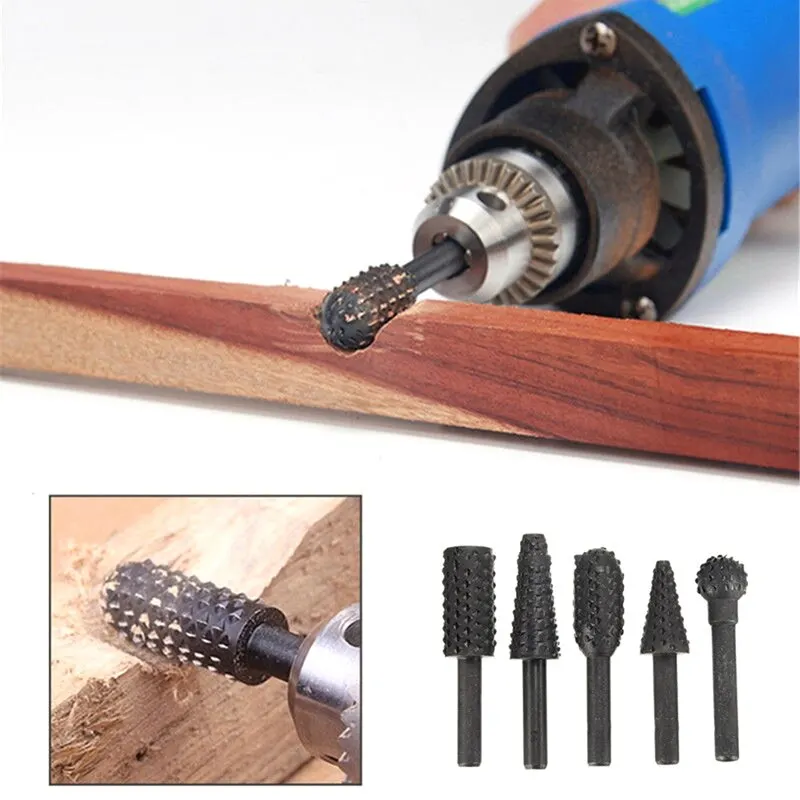 5pc Black Woodworking Wolf Tooth Stick Rotary File DIY Grinding Accessories Set Electric Grinding Head Tool