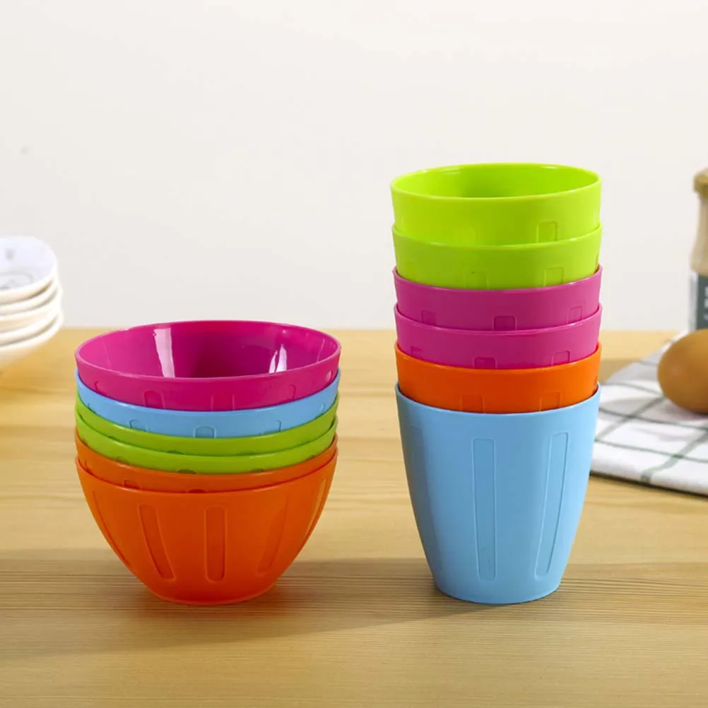 

12 pcs Plastic Bowls Reusable Colorful Premium Pp Salad Seasoning Household Lightweight Kids Feeding Bowl Camping Picnic Bbq