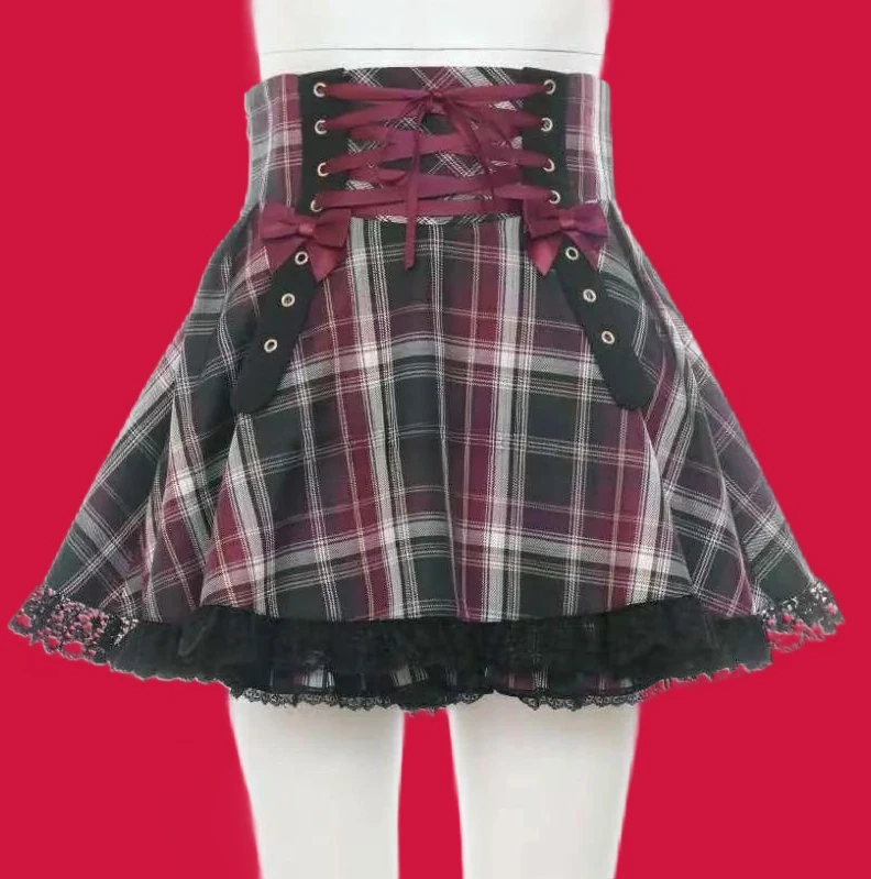 

SC, осенняя новая клетчатая униформа, японская короткая юбка в стиле Харадзюку, универсальные мини-юбки с кружевной отделкой для девочек и девочек
