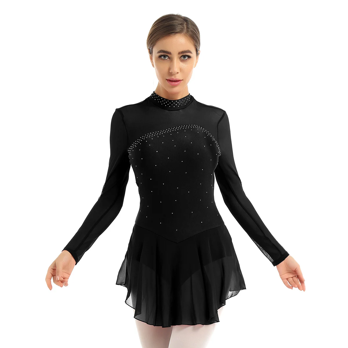 Yetişkinler için artistik patinaj elbise elbise örgü uzun kollu bale elbise buz pateni elbise jimnastik Leotard kadınlar Dancewear kostümleri