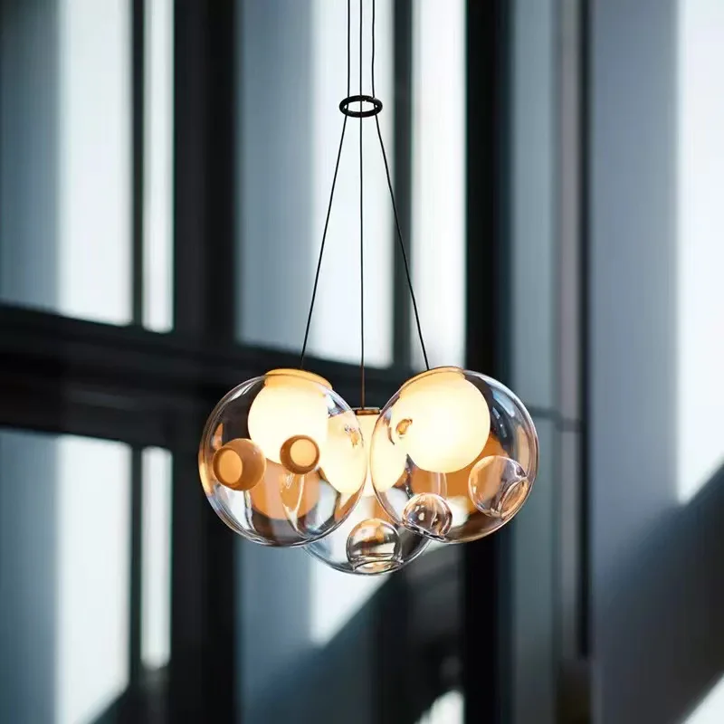 Nordic LED coloured glass chandelier, suitable for living room and dining room decoration, G9 lamp holder, ceiling, lustre