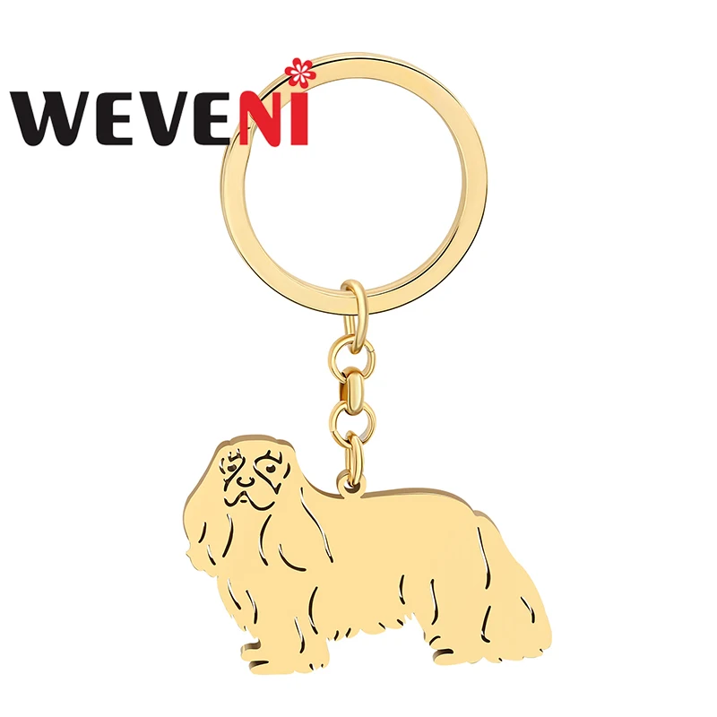 WEVENI Key Ring Stainless Steel Gold-plated Cavalier King Charles Spaniel Keychains Cute Pet Charms  Animals Jewelry For Women 