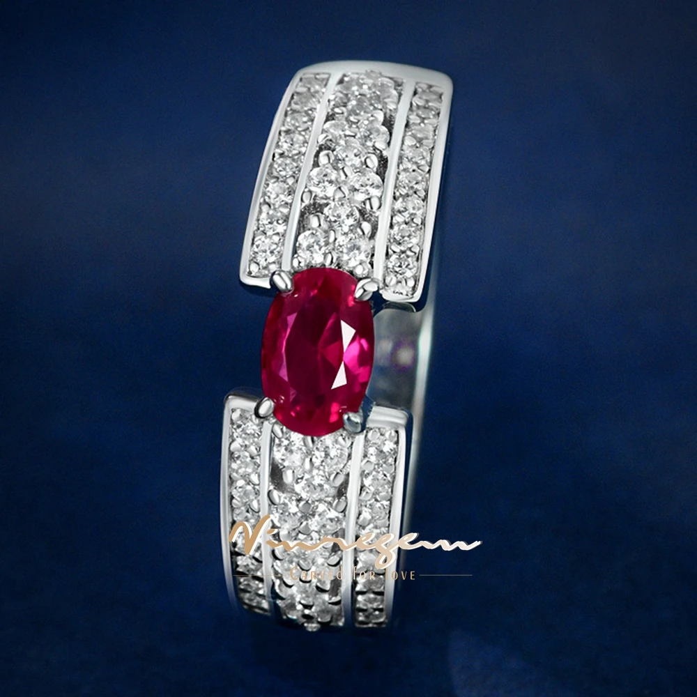 Vinregem 4*6 MM Oval Cut Ruby Sapphire Emerald High Carbon Diamond Gems Vintage 100% 925 Sterling Silver Women Ring Fine Jewelry