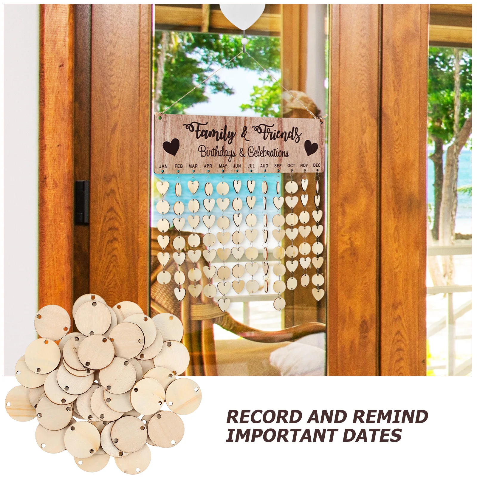 

1Set Wall Wood Hanging Calendar Pre-Drilled Holes Wooden Countdown Board for Office Home Classroom Birthday Reminder