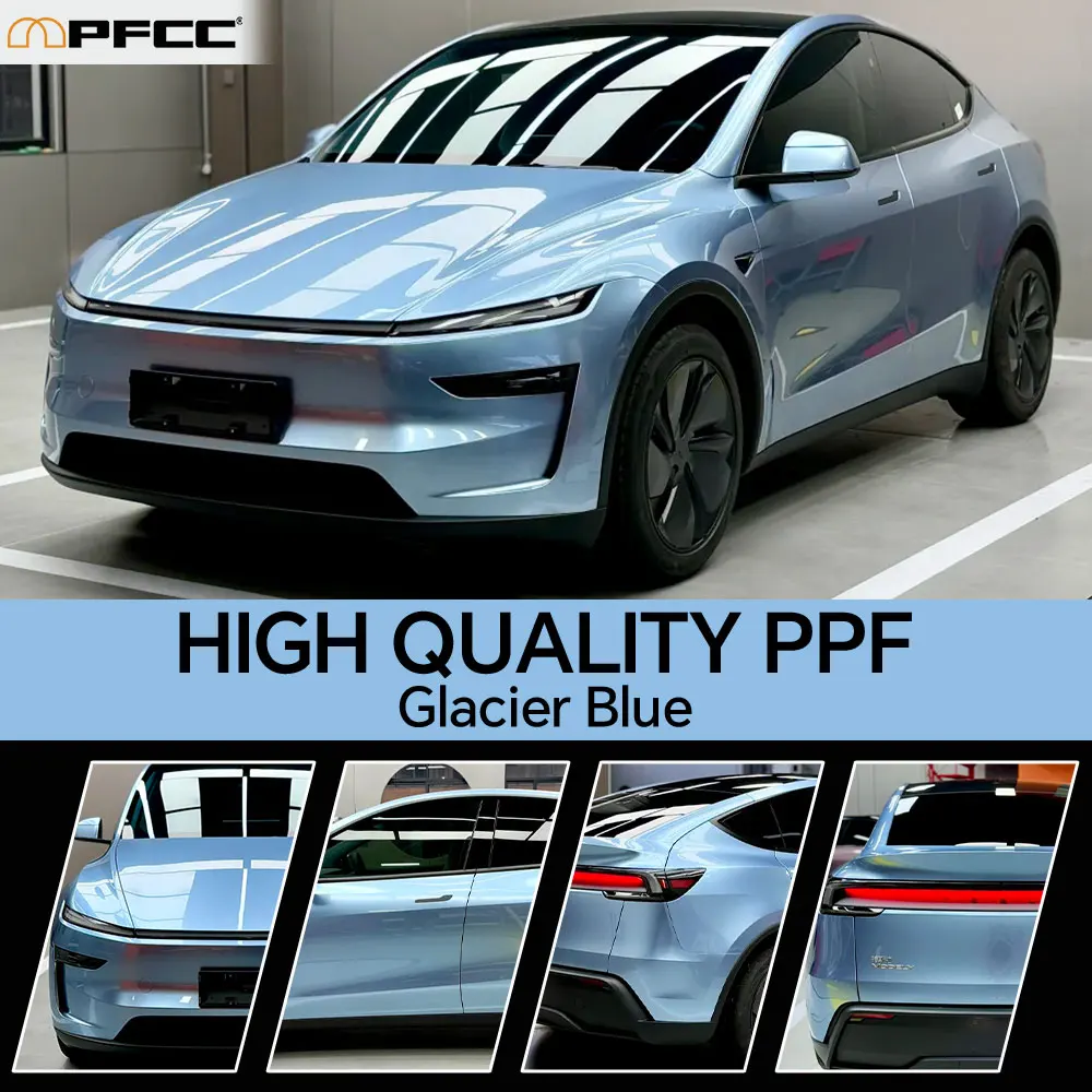 

Highest quality PPF Glacier Blue vinyl wrap pet vinyl wrap True Glossy vinyl ( TPU liner) for car wrap quality Warranty