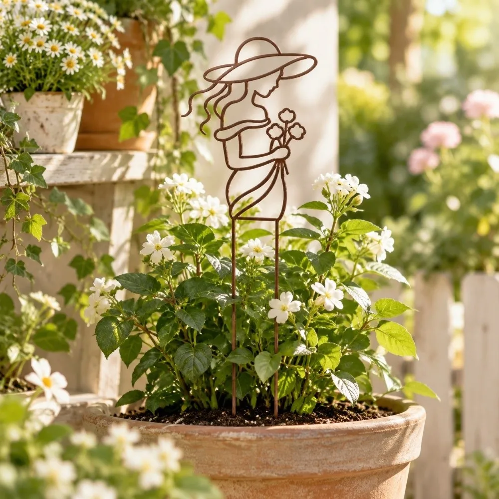 Iron Character Silhouette Plant Stand Hollow Out Strong Load Bearing Plant Climbing Trellis Weather Resistance