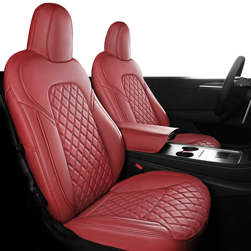 For Tesla Model Y Custom Fit Car Seat Cover Accessories Full Surround Nappa Leather Diamond Shape Front Rear Full Set