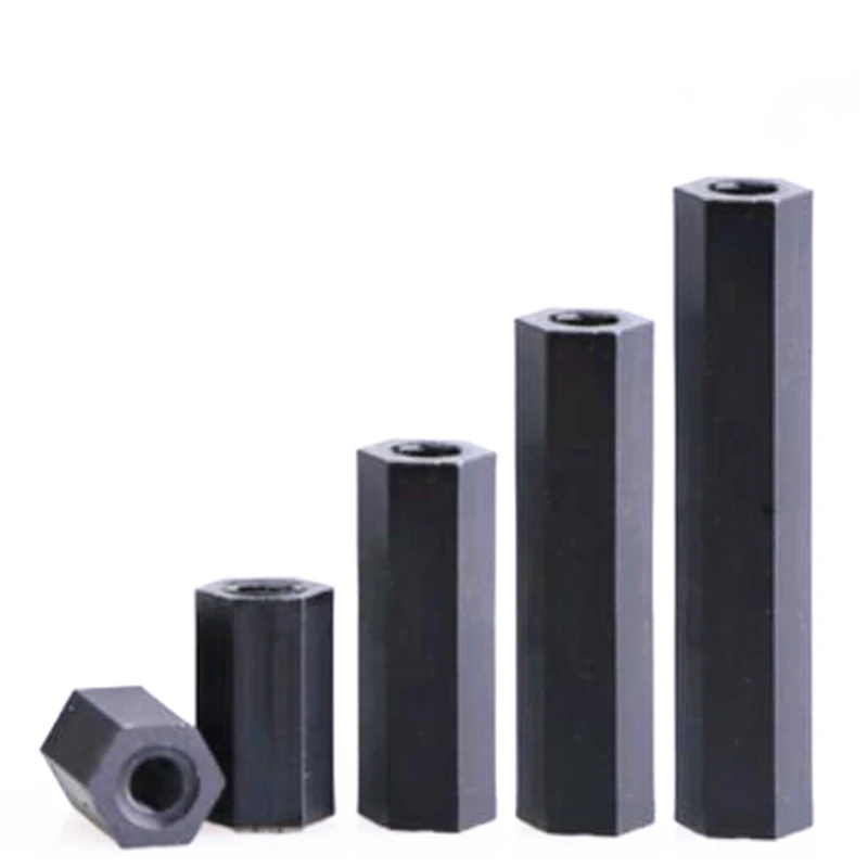 100Pcs/lot M3*5/6/8/10/12/15/18/20/25/30/35/40/50 Black Nylon standoff 3mm female to female nylon plastic spacer long hex nut