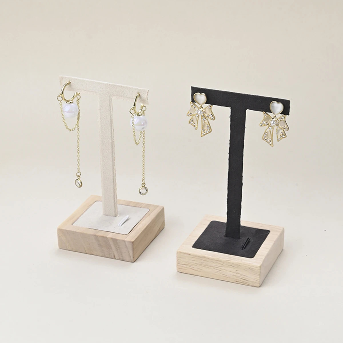 Fashion T Shaped Earrings Display Stand Ear Stud Pendant Earring Storage Rack With Wooden Base Desktop Counter Jewelry Organizer