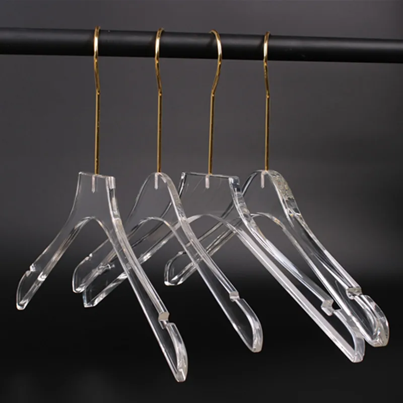 5 Pcs Clear Acrylic Clothes Hanger with Gold Hook, Transparent Shirts Dress Hanger with Notches for Lady