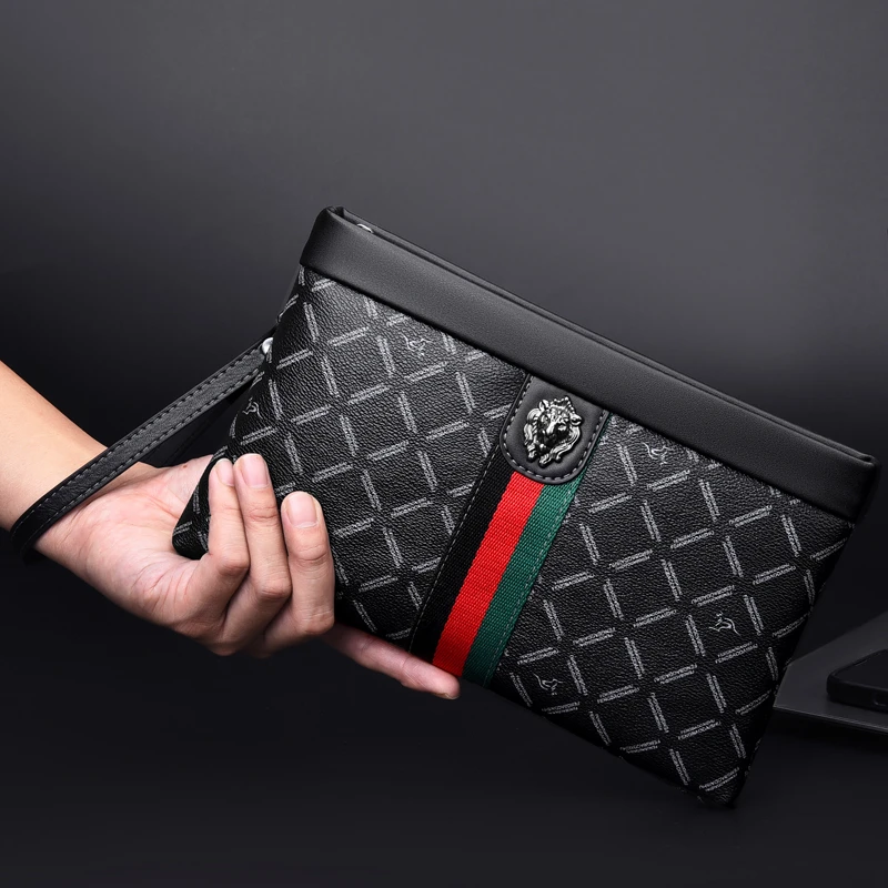 Luxury nae Men Striped checkered Clutches Bags Man Wallets Envelope Bag Purse Male Phone Bags Designer Men Bags Wristlets Bags view 5