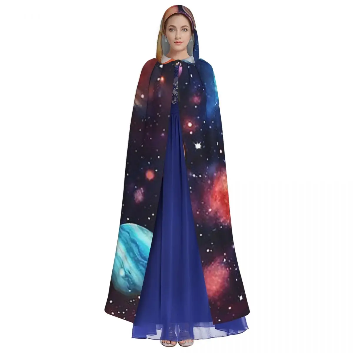 Solar System Space Planets Universe Long Hooded Cloak Witch Medieval Costume Cosplay Cape HalloweenParty Adult Unisex