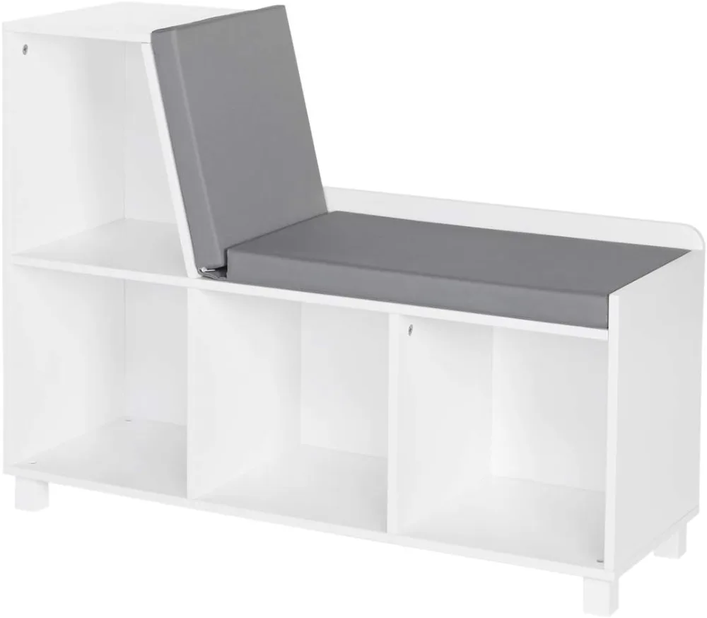 RiverRidge Bookshelf Kids Book Nook Collection Kids Cubbies Storage Bench, White