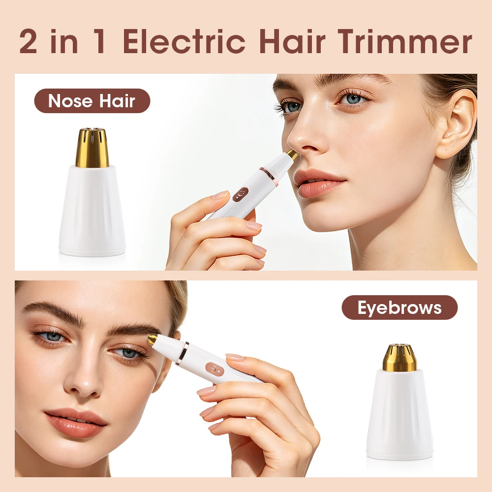 2 in 1 Electric Eyebrow Nose Hair Trimmer Eyebrows Shaping Clipper Portable Mini Women Shaver Beginners Automatic Hair Shaving