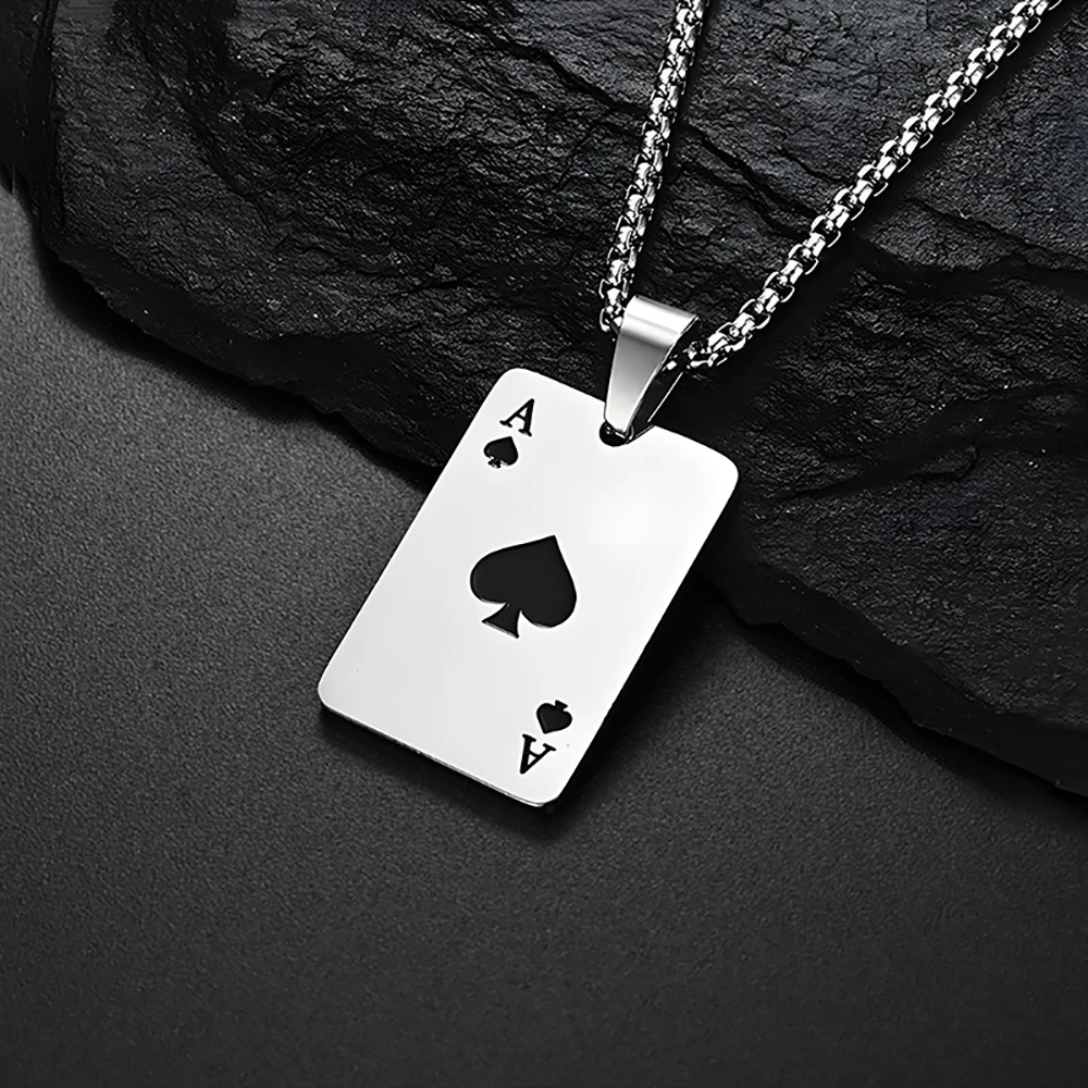 Hip Hop Naszyjnik ze stali nierdzewnej Karta do pokera Ace of Spades Dla mężczyzn Łańcuch wisiorek Karty do gry Biżuteria Ace of Hearts Naszyjniki