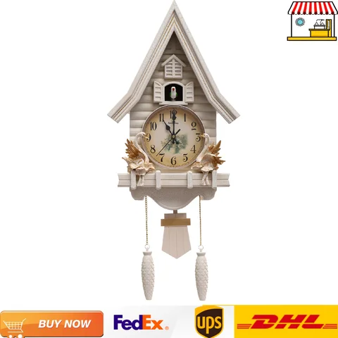 White Cuckoo Wall Clock Antique Battery Operated Creative Wall Clock 12.8*4.33*27.2in