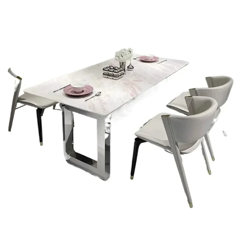 for French pure natural marble dining table and chairs modern simple large flat floor high end villa home rectangular luxury
