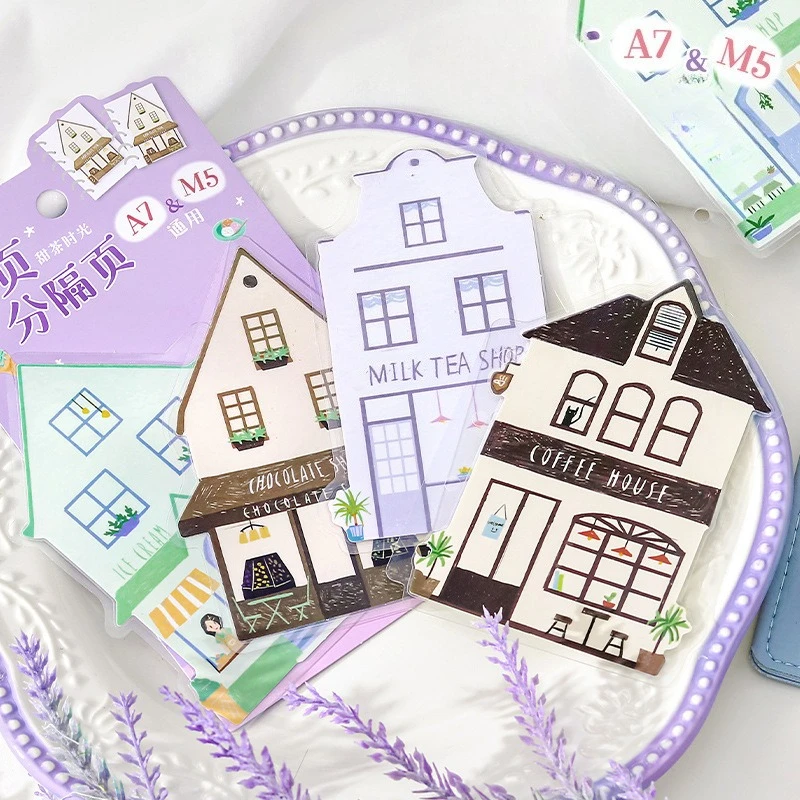 

4pcs/set Mini M5 Size Scrapbook Journaling Separator Page Sweet Cartoon Anime House Series Waterproof Marker Page Kids Gift