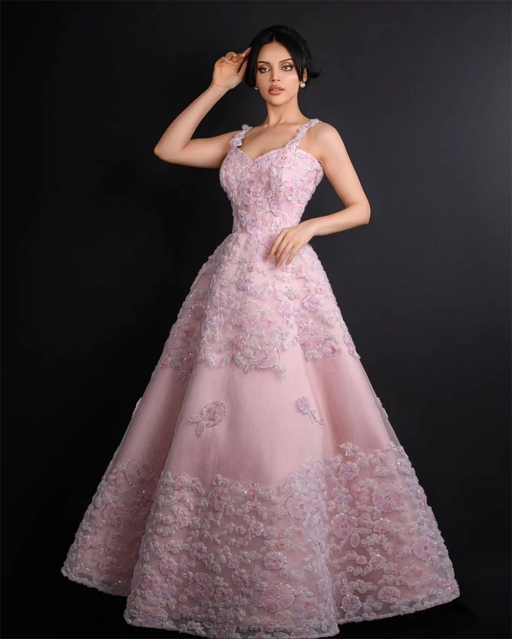 

Customized Elegant Pink Organza Evening Dress Formal Sweetheart Sleeveless Cocktail Dress Soft A-Line Appliques Homecoming Dress
