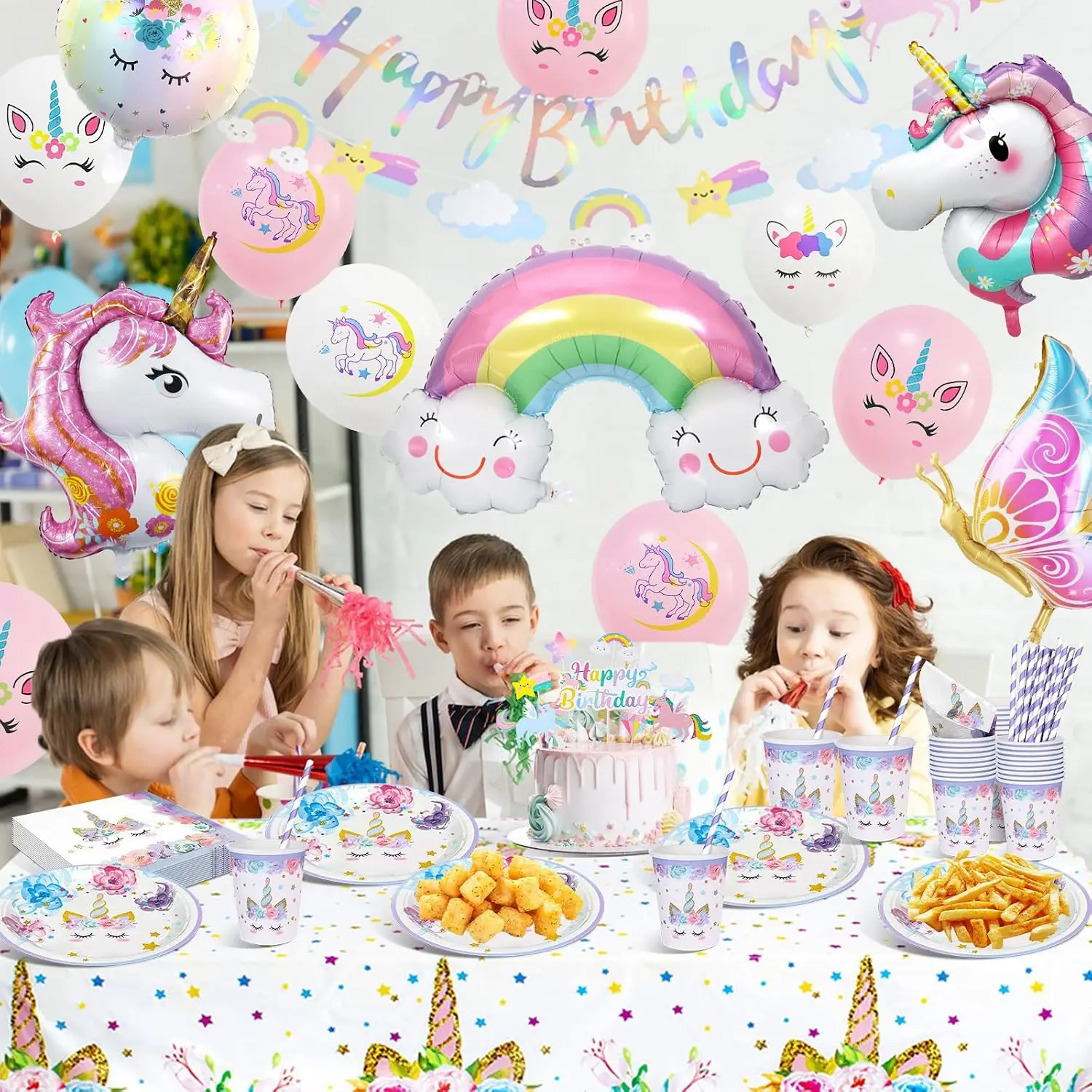 Unicorn Birthday Party Tableware Set Decorations Paper Plates Cups Napkins 16 Guests Baby Shower Supplies Favors 4 5 7 Years view 5