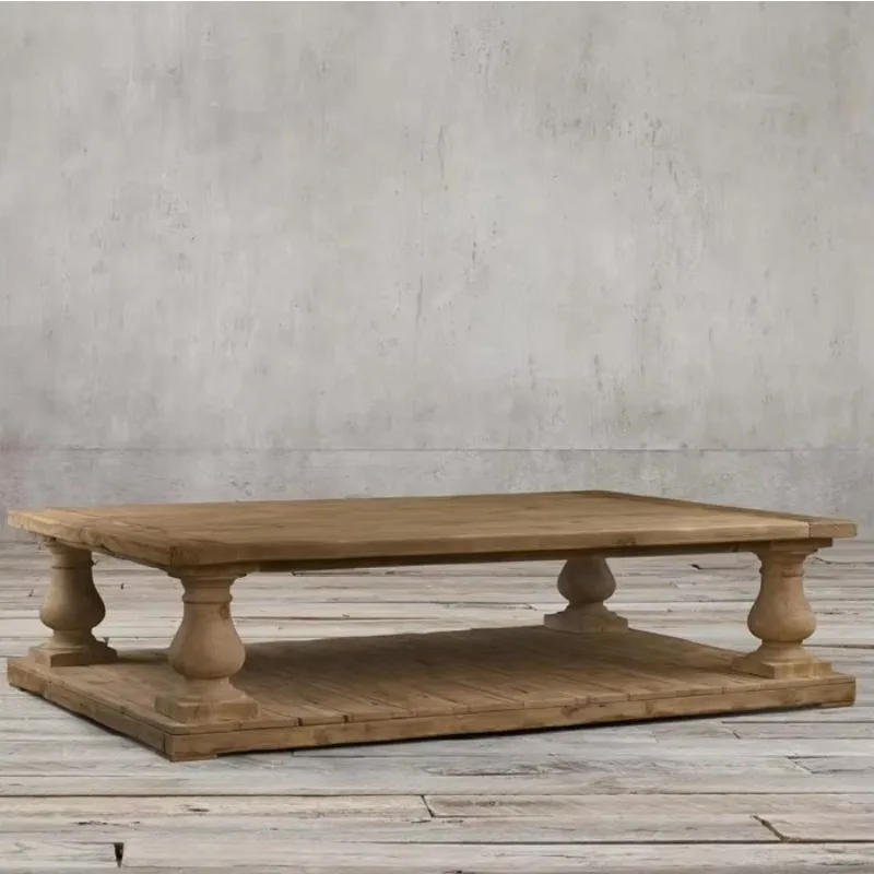 High Quality Living Room Furniture Aged Antique Balustrade Salvaged Oak Wood Coffee Table