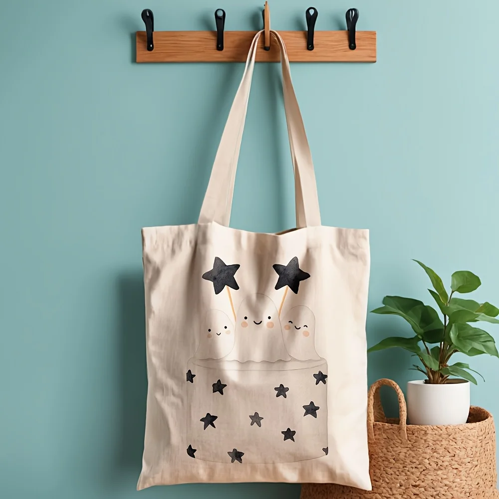 1pc & Unisex Cute Cake Tote Bag - Double-Sided Watercolor Suitable for Halloween & Daily Commute, Shoulder Bag with Print, Carry
