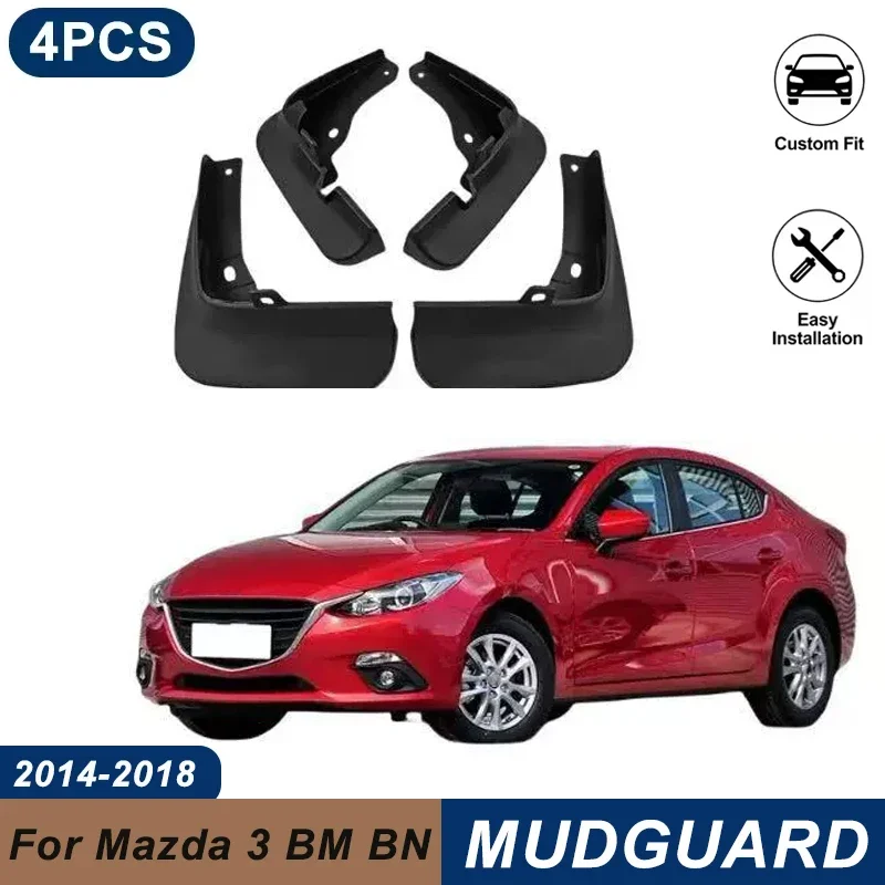 4PCS Car Mud Flaps For Mazda 3 BM BN 2014-2018 Waterproof Anti-Splash Fender Mudguards Auto Exterior Accessories