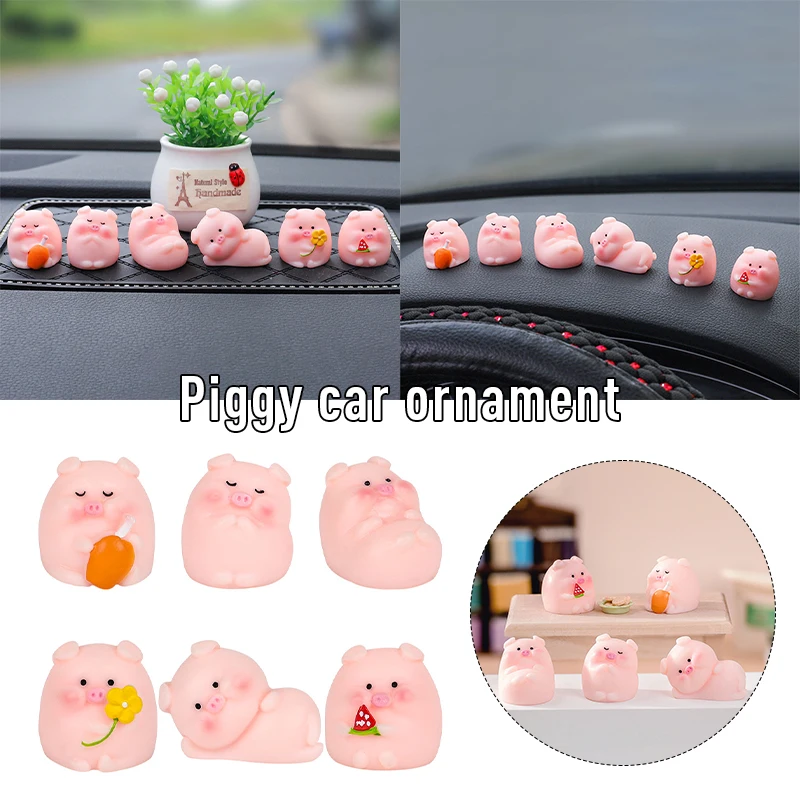 Mini Piggy Decorations Car Dashboard Cute Cartoon Piggy Ornaments Desktop Kawaii Toy DIY Animal Doll Accessories Car Interior