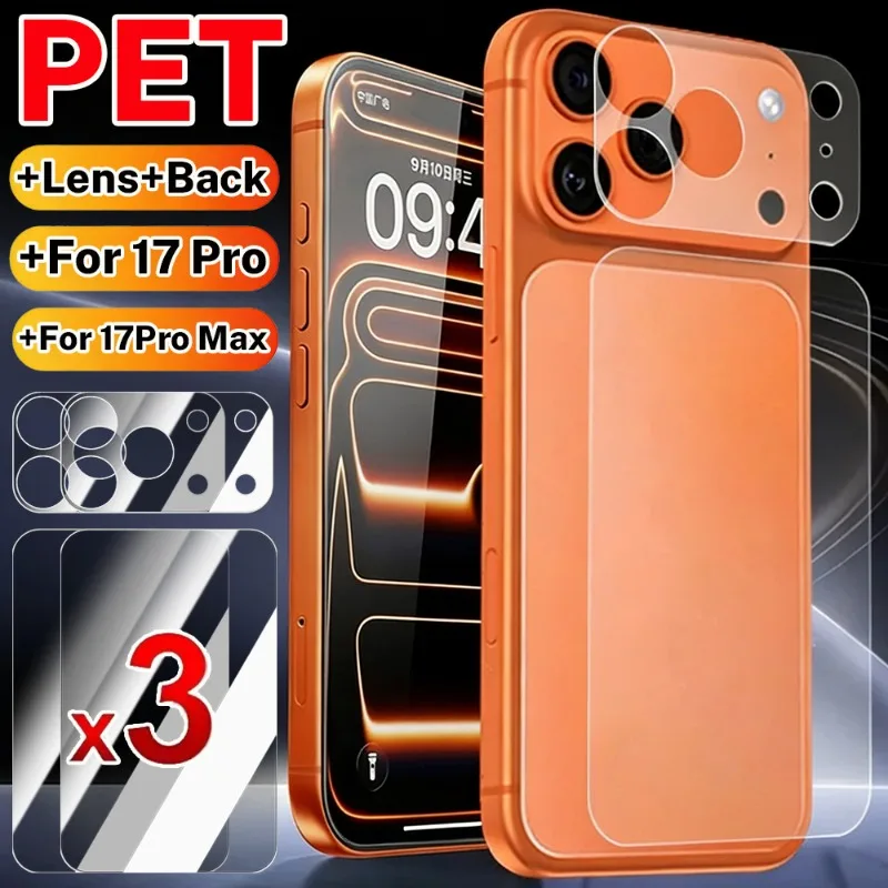 

1/2/3 комплекта базовой пленки для объектива + ПЭТ-пленка для задней панели для iPhone 17 Pro Max/17 Pro HD, прозрачная защитная пленка для экрана с защитой от царапин, минималистичный дизайн