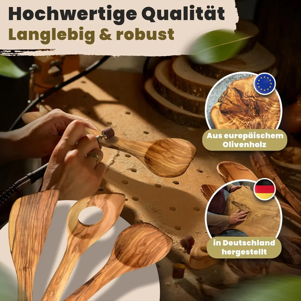 &A11I Handcrafted Olive Wood Cooking Spoon & Spatula, Practical Wooden Utensils Last for So Long,Wooden Cooking Spoons