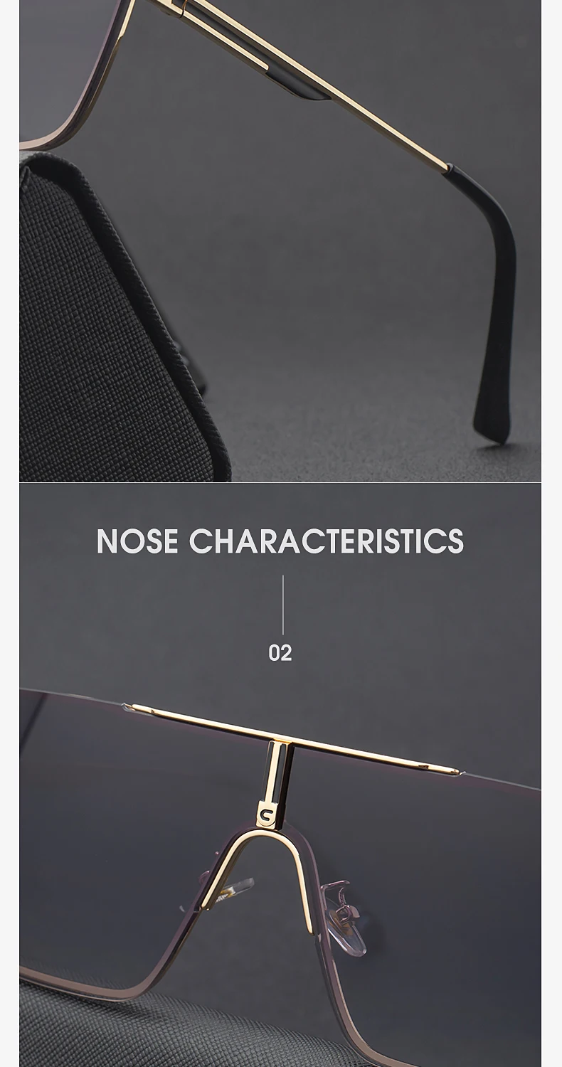 Übergroße Steampunk Einteiler-Sonnenbrille für Herren 2026 Luxusmarke Randlose Punk-Sonnenbrille für Männer Vintage Eyewear Shades – Detail 2