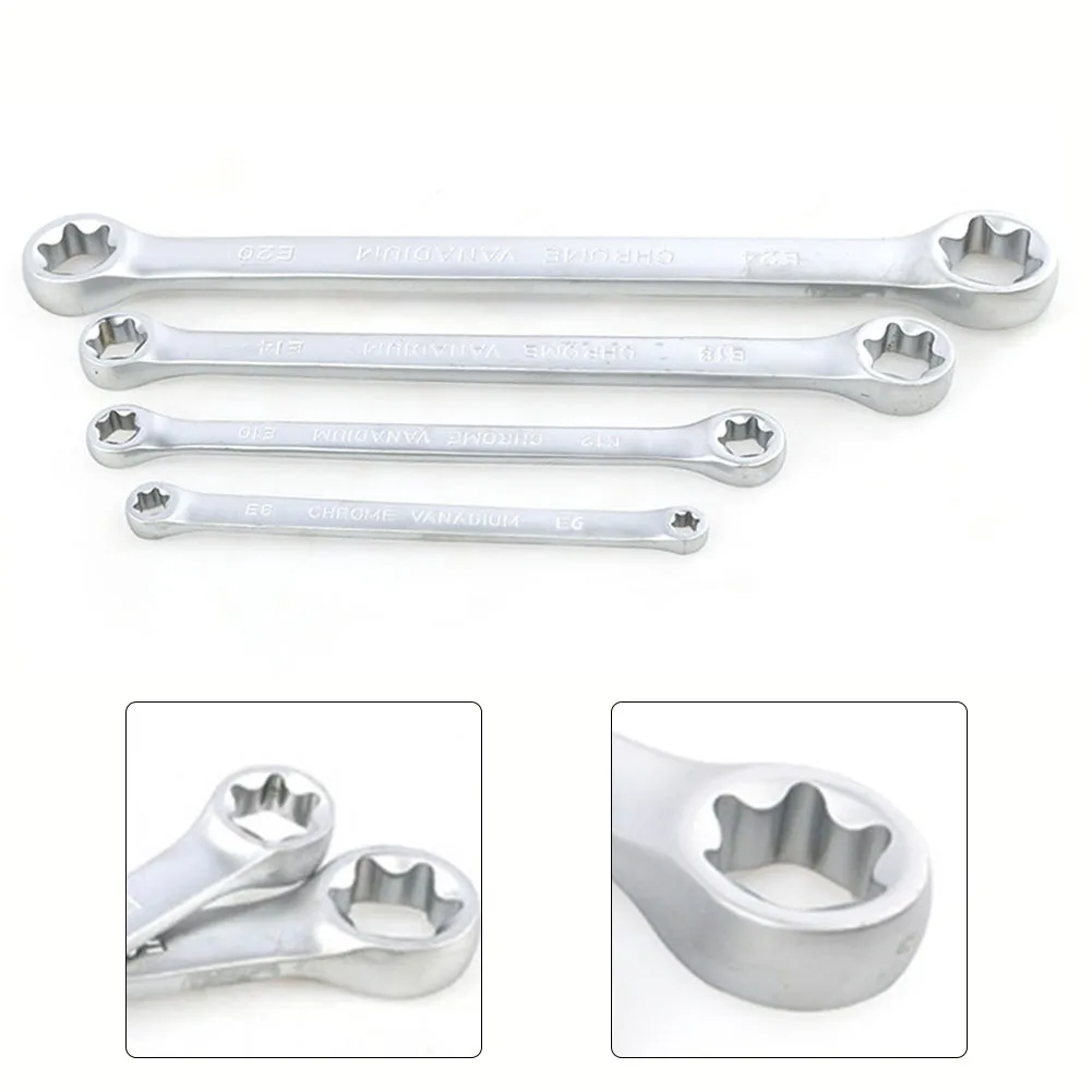 4Pcs Star Double Torx Wrench Spanner E6 - E24 E-Type Double-Ended Hexagon Heavy Duty Wrench Spanner Set Hand Tool Parts