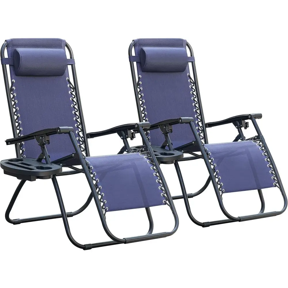 

Reclining Outdoor Lawn Chair with Cup Holder and Pillows, Ideal for Patio, Poolside, and Beach (Blue)