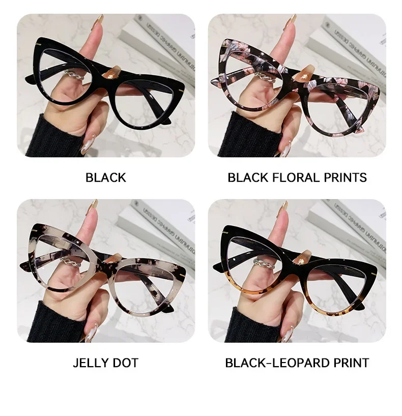 Women's Versatile Large Framed Cat Eye High-definition Reading Glasses Anti-Blue Light Elegant Fashionable Eyeglasses 0 TO +4.0