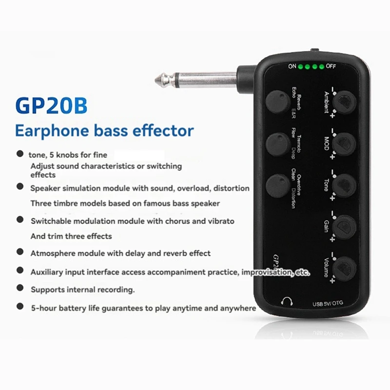 

New Bass Amplifier Bass Effects Portable Headphone Amplifier Plug and Play for Electric Bass Musical Instrument
