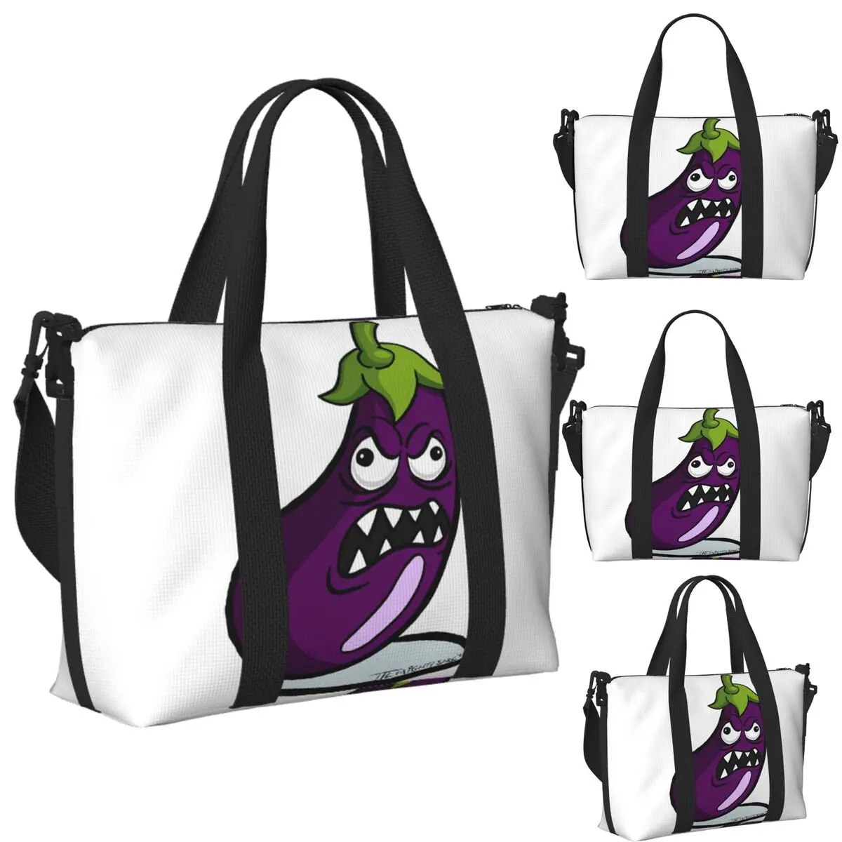 

Custom Eggplant Vegetables Beach Travel Bag Large Capacity Tote Bags for Gym Yoga Women Shopping Duffle Shoulder Bag