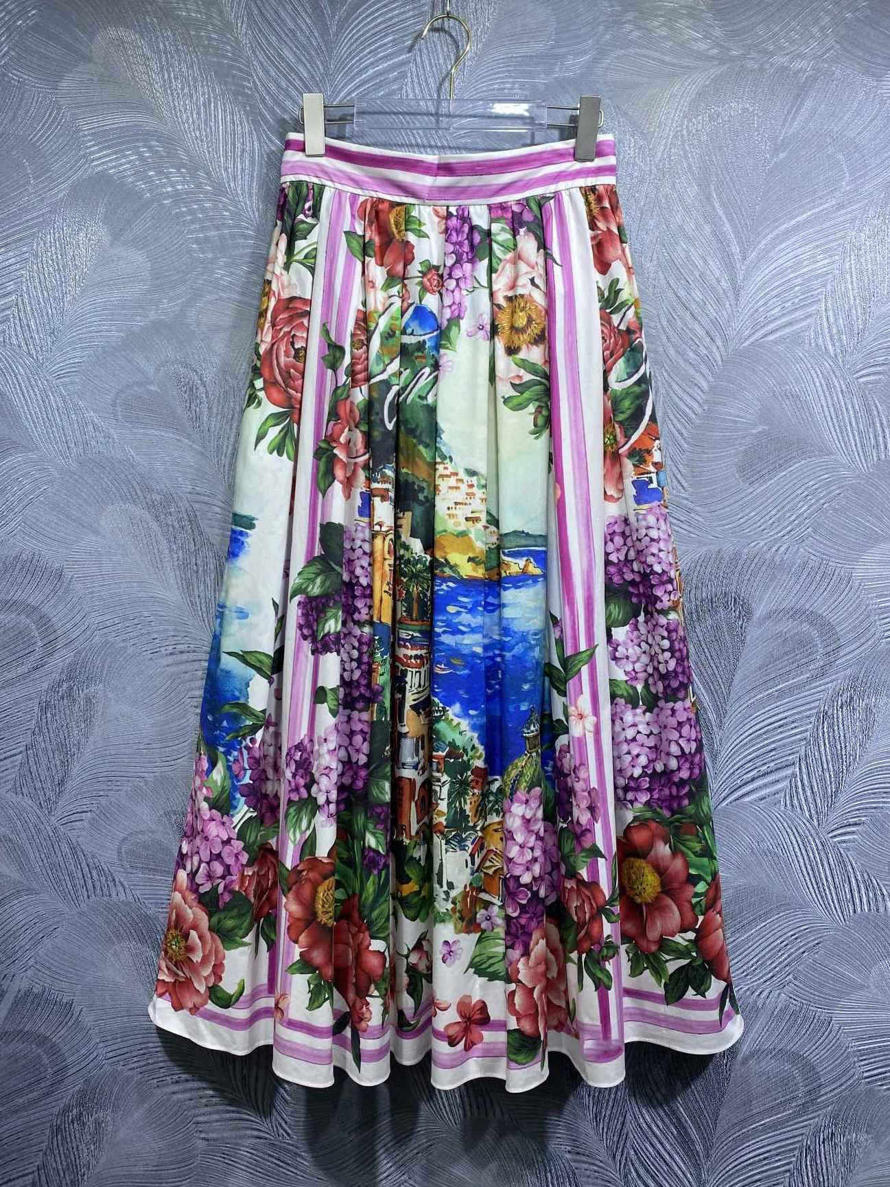 SEQINYY Elegant Long Skirt Summer Spring New Fashion Design Women Runway High Quality 100% Cotton Vintage Flower Print A-Line