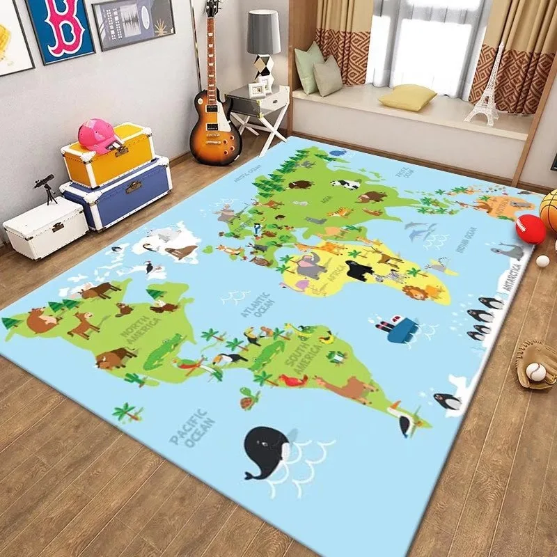 Cartoon Kinder Weltkarte Muster Wohnzimmer Schlafzimmer Teppich Nachttisch Badezimmer Bodenmatte Bereich Teppich Kinderzimmer Spielmatte