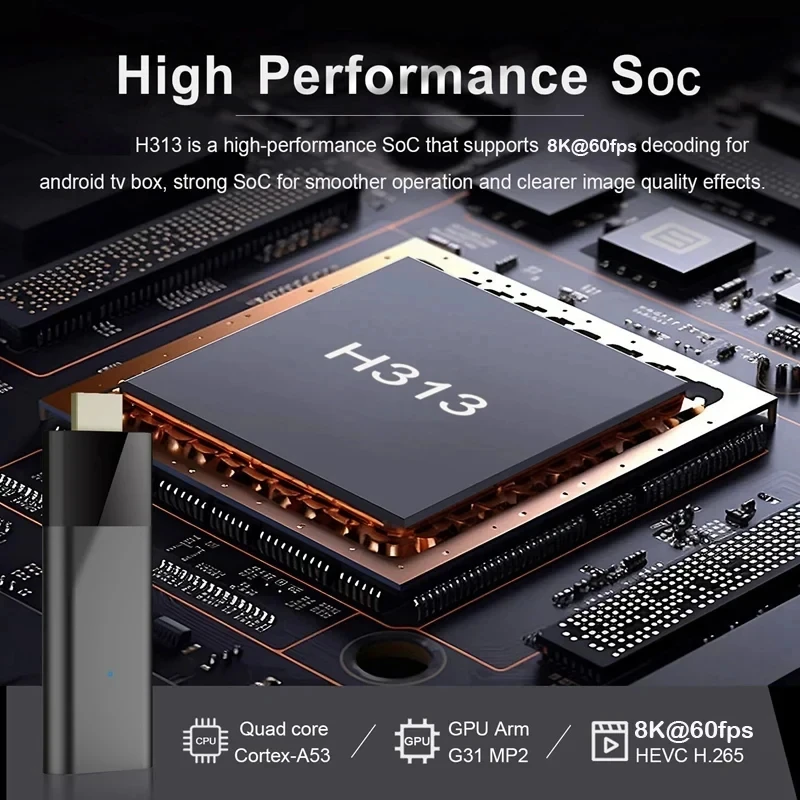 Q12 Ultra HD 8K Android TV H313 رباعي النواة 2.4/5G Dual Wifi Bluetooth 5.4 8GB RAM 128GB ROM صوت عن بعد Android 14.0 TV Stick Box