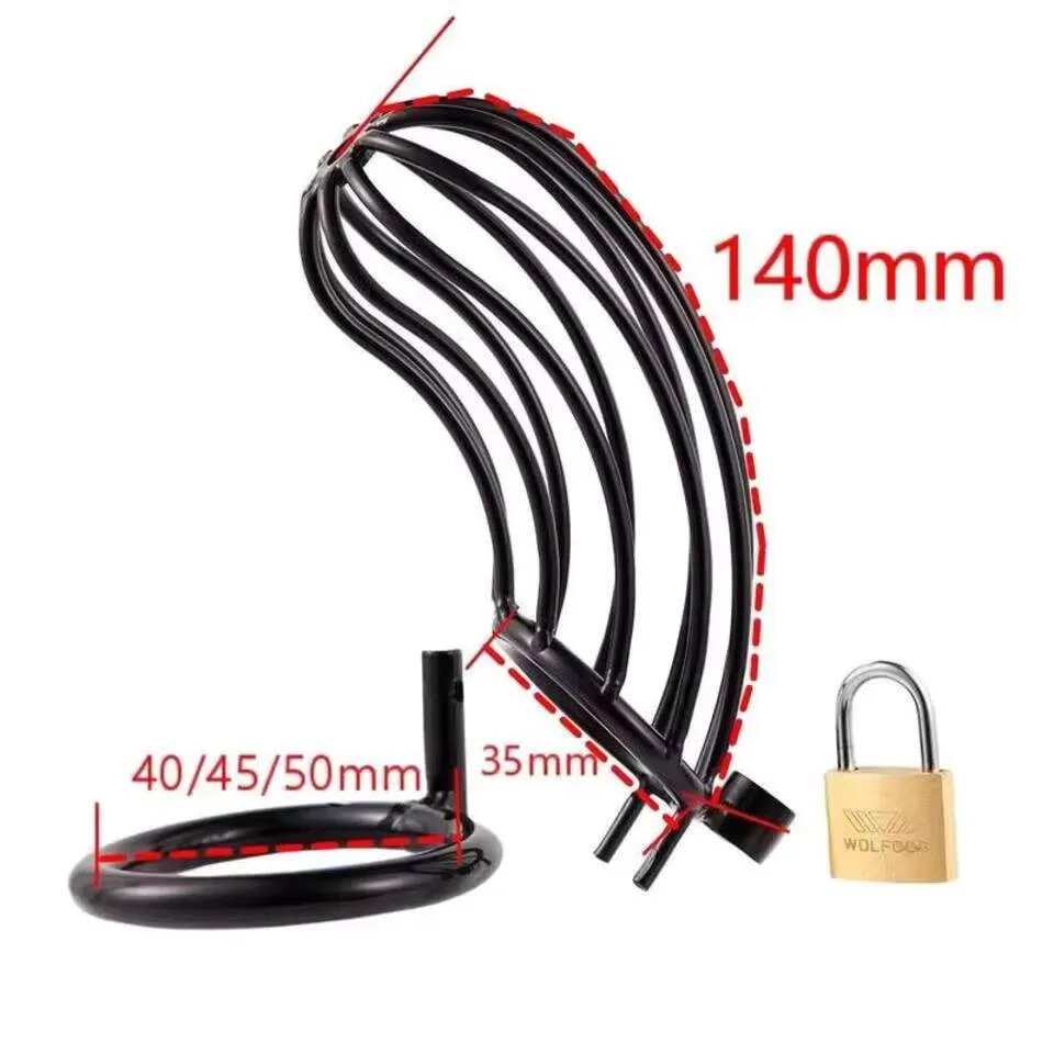 وعاء من الستانليس ستيل الأسود الديك قفص ذكر العفة قفل جهاز 40/45/50 مللي متر Matel الطيور قفص صنم القضيب الدائري SM المنتج #5