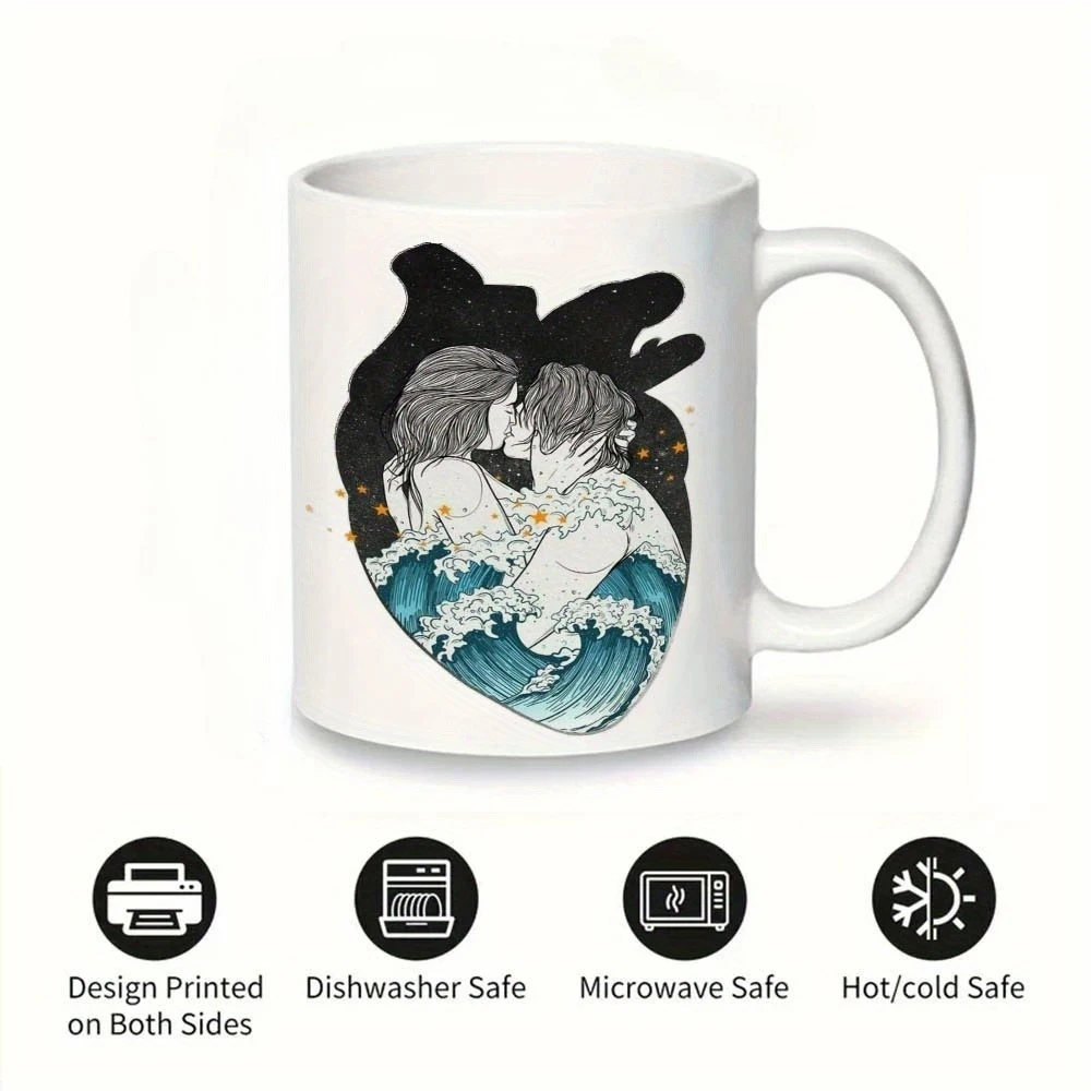 Romantic Heart Ceramic Mug - Unique Couple Design, Perfect Gift for Coffee and Tea Lovers, Novelty Present for Valentine's Day