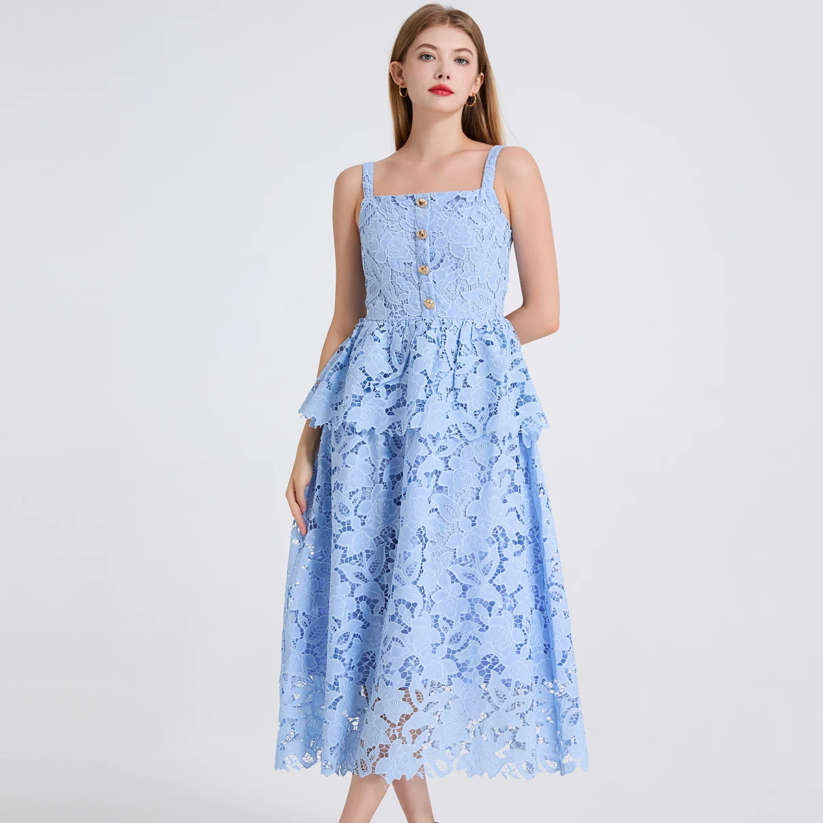Runway Summer Embroidery Lace Long Cake Dress For Women Rhainstone Hollow Out Formal Evening Dresses Birthday Party Vestidos