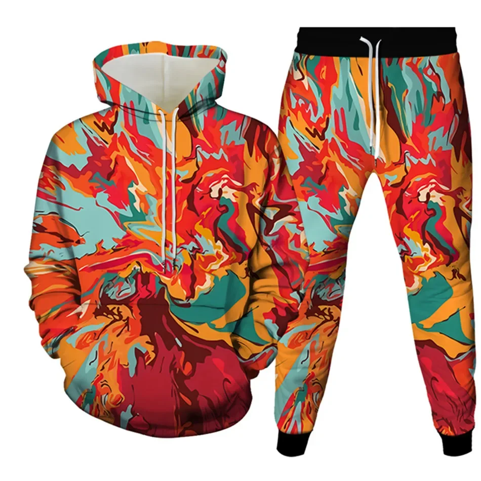 Watercolor 3D Printing Creative Art Feather Galaxy Clothes 2pcs Set Pocket Hoody Sweatshirt+Pants Men Women Outfits Tracksuits