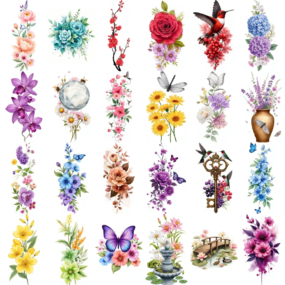 

9pcs Temporary Tattoo Crystal Orb With Bees Waterproof Long-lasting Body Stickers Bouquet In A Vase For Arms Adult Shoulders