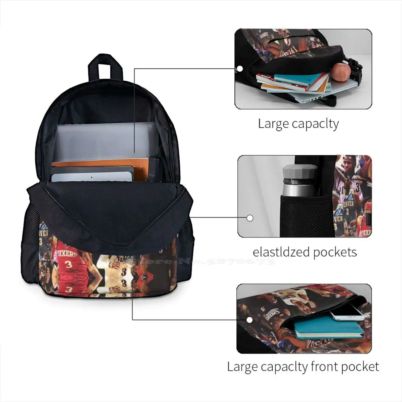 Design Allen Iverson School Bag Big Capacity Backpack Laptop 15 Inch Allen Iverson Wallpaper Allen Iverson Art Allen Iverson